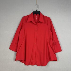 IC Collection Shirt Womens Small Red Tunic Connie K Artsy Eclectic Made in USA